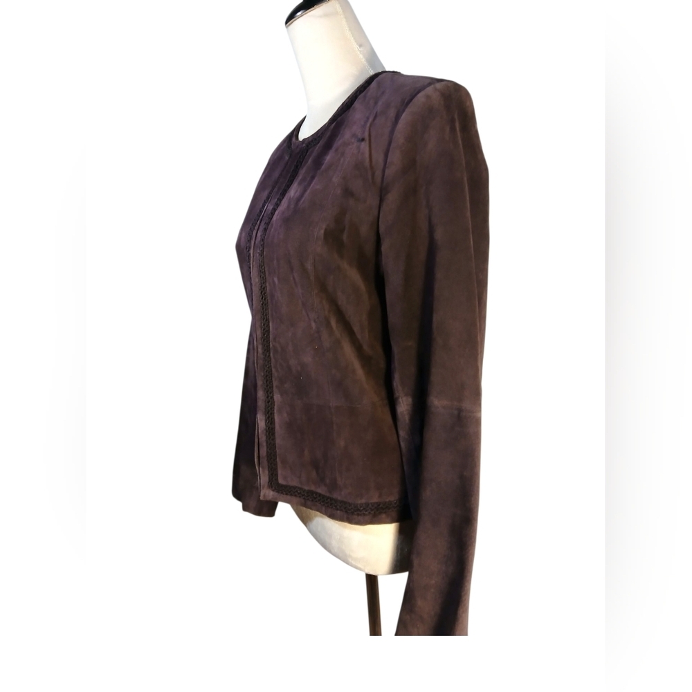 Kate Hill Suede Plum Petite Jacket With Decorative Binding Size 14P - Picture 2 of 7